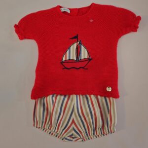 Ranita marinera roja para niño con top de punto y ranita a rayas de la marca Juliana
